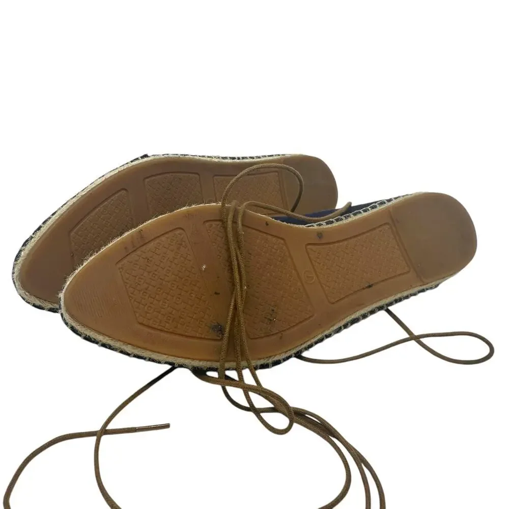 Tory Burch Sonoma Gillie Espadrille Navy Blue Canvas Lace Up Flats Size US‎ 7